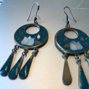 Art Deco EarringsTeal blue enamel and cloisonné